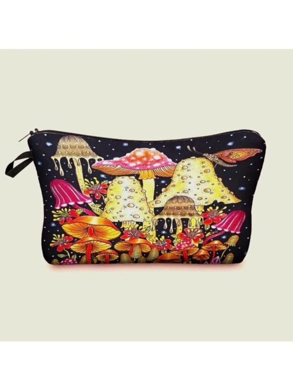 Mushroom Cosmetic Bag Forest Makeuo Pouch Travel Black Light Wonderland Trippy